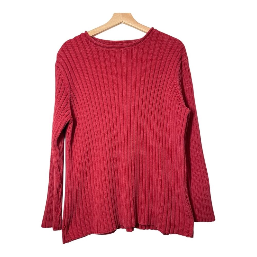 Lauren Ralph Lauren Red Sweater Ribbed 3X Womens Crewneck Classic Cotton